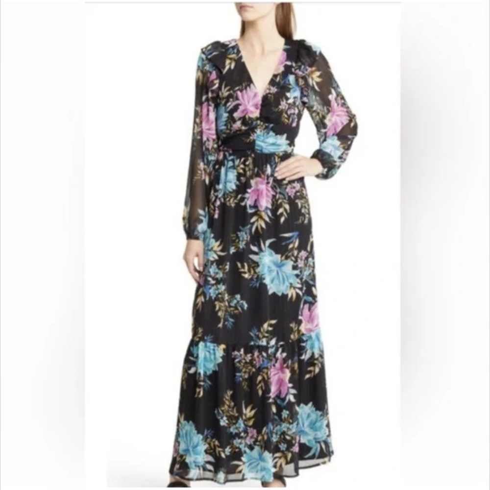 Fourteenth Place Plum Teal Bloom Maxi Dress Medium New